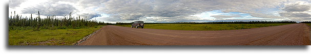 Highway in Labrador::Not very busy road; panoramic picture covers more than 180°::
