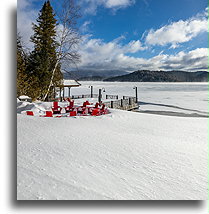 Red Adirondack Chairs::Lake Placid, NY, USA::